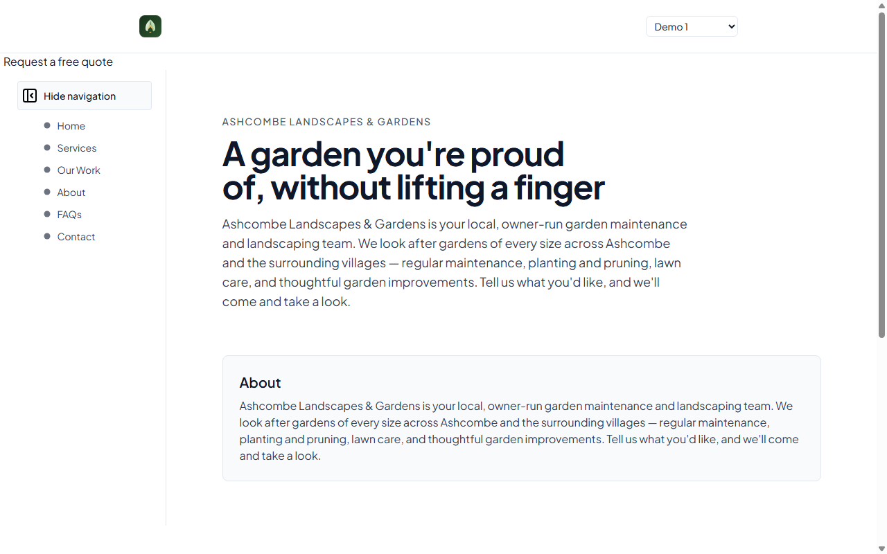 Its homepage, showing its own branding and service content.